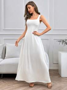 SHEIN Essnce Solid Tank Dress,White Graduation Dress,White Graduation Dress - White - View 6