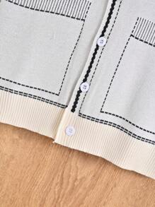 SHEIN Tween Boy Contrast Trim Button Up Cardigan - Beige - View 3