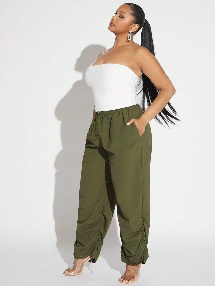 Plus Solid Cami Top & Drawstring Waist Pants