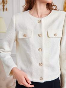 SHEIN MOD Flap Detail Button Front Tweed Overcoat