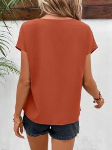 SHEIN Frenchy Women Metal V Neck Metallic Blouse,Short Sleeve Tops