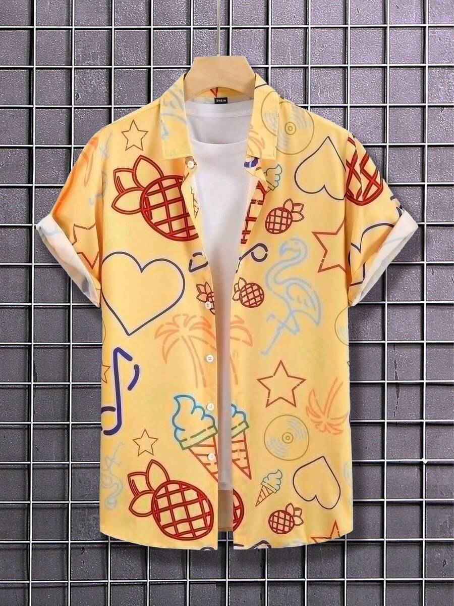 Manfinity Men Plus Heart & Star Print Shirt Without Tee - Multicolor - View 1
