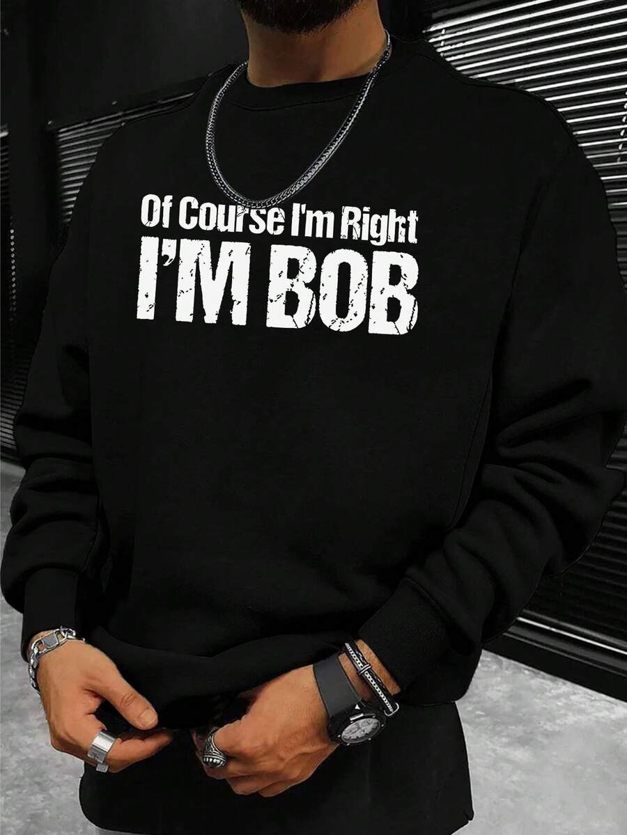 Men Plus Slogan Graphic Sweatshirt - Black - View 1