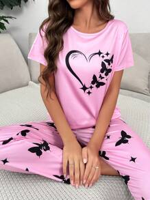 Heart & Butterfly Print PJ Set / Pajama Set