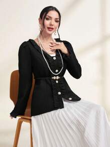 Mulvari Frill Trim Button Front Coat Without Belt Fall Cloth For Women