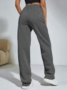 SHEIN Unity Drawstring Waist Slant Pocket Solid Sweatpants Graduation,Back To School Outfits,Graduation,Teacher Outfits For Women,Back To School - Dark Grey - View 2