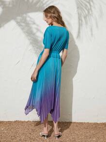 Anewsta Ombre Pleated Hem Belted Dress