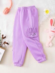 SHEIN Young Girl Letter Graphic Rabbit Patched Sweatpants - Lilac Purple - View 3