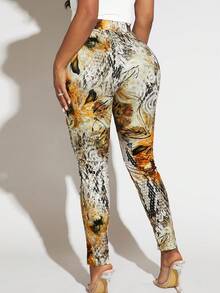SHEIN SXY Mixed Print High Waist Leggings - Multicolor - View 2