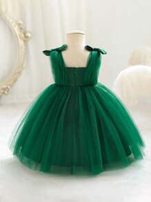 Glamorique Kids Baby Girl Butterfly Decorated Tulle Dress, , Fashionable, Gorgeous, Suitable For Birthday Parties, Evening Performances, Weddings, 1st Birthday Celebrations - Dark Green - View 2