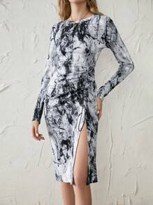 Chiquease 紮染抽繩側開衩大腿洋裝 - 灰色 - 查看 1