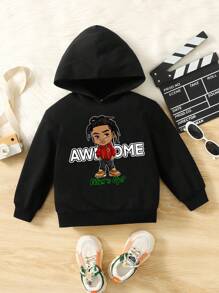 SHEIN 男孩休閒簡約印花長袖衛衣，適合秋冬季節穿著