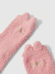 ROMWE Kawaii 1 đôi NỮ Khối màu Thêu Vớ thuyền viên - Hồng - Xem 7