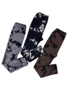 3入組紮染寬腰帶運動打底褲 - 彩色 - 查看 3