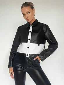 Maija 雙色前紐扣夾克 - 黑與白 - 查看 4