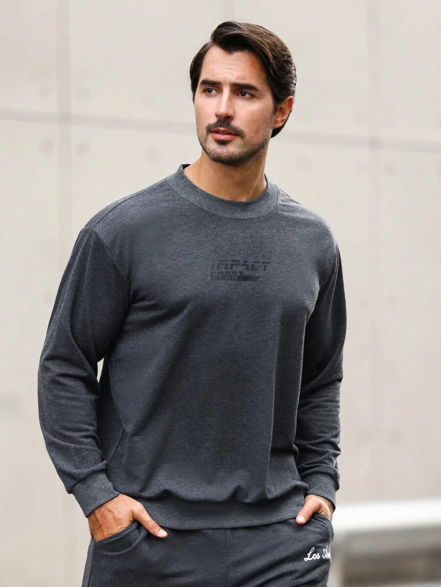 Manfinity Sport Corelite Áo nỉ thể thao họa tiết chữ Boyfriend Style dành cho nam Áo nỉ thể thao họa tiết chữ Boyfriend Style dành cho nam - Màu xám đen - Xem 1