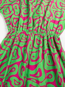 Allover Print Lantern Sleeve Dress - 綠色 - 查看 4