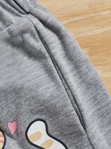 SHEIN Tween Girl Cartoon Graphic Sweatpants - Light Grey - View 3