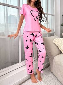 Heart & Butterfly Print PJ Set / Pajama Set