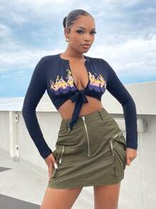 SHEIN SXY Zip Fly Pocket Side Skirt