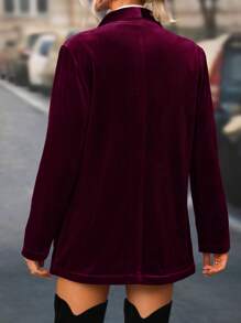 SHEIN Clasi 1pc Shawl Collar Velvet Blazer - Burgundy - View 2