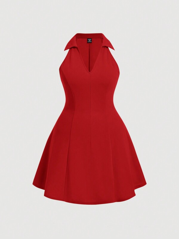 SHEIN MOD Plus Solid Halter Neck Backless Dress,Birthday Dresses For Women