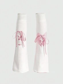ROMWE Kawaii 1雙女性愛心圖案前綁帶腿部保暖套 - 白色 - 查看 6