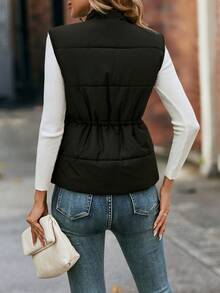 SHEIN LUNE Zip Up Puffer Vest Coat - Black - View 2