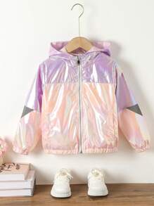 SHEIN 女小童撞色拉鏈開襟連帽夾克 - 彩色 - 查看 1