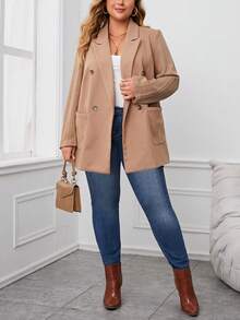 EMERY ROSE 大碼雙排釦口袋貼布西裝外套 - 駝色 - 查看 4