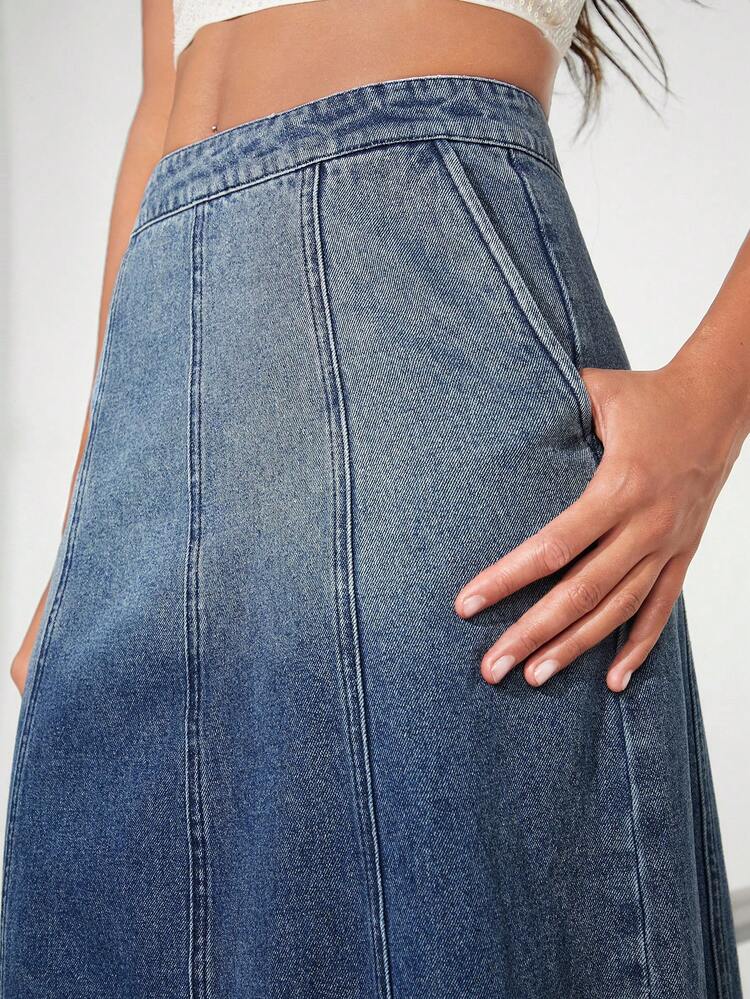 Ombre Rhinestone Detail Denim Skirt