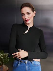 MOTF PREMIUM VISCOSE-BLEND CHEONGSAM STYLE TOP
