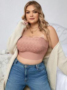 Plus Size Dusty Pink Plain Scallop Contrast Lace Strapless Bra Top For Women Medium Stretch Fabric - Dusty Pink - View 5