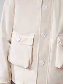 SHEIN Tween Boy 1pc Flap Pocket Hooded Padded Coat - White - View 6