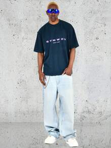 SUMWON Washed Tee With City Graphic Print - Navy Blue - View 2