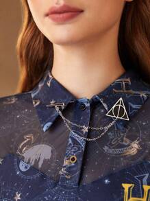 HARRY POTTER X SHEIN Deathly Hallows Wand, Wizard Robe, Brooch Badge 3pcs/set - Black - View 3