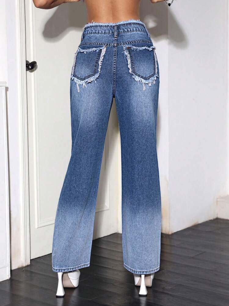 Cut Out Ripped Straight Leg Jeans
