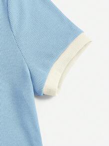 SHEIN EZwear Contrast Trim Polo Neck Bodycon Dress - Blue - View 4