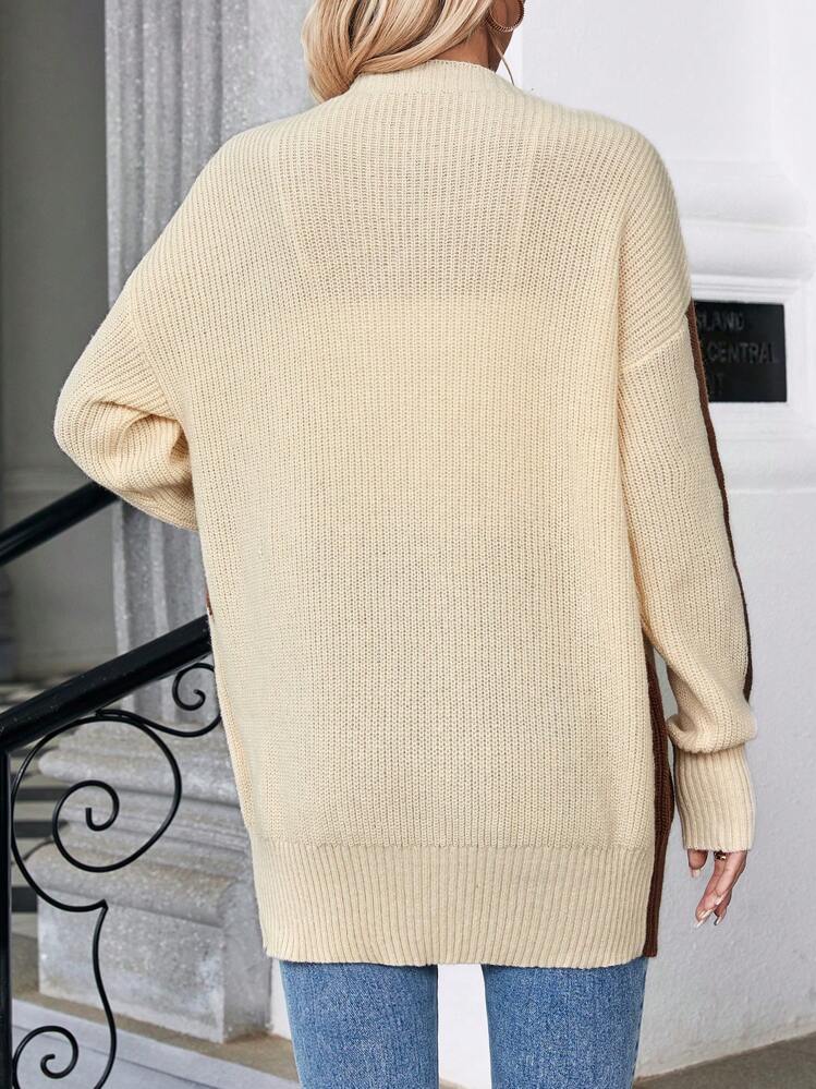 SHEIN Essnce Two Tone Drop Shoulder Cardigan - Apricot - View 2