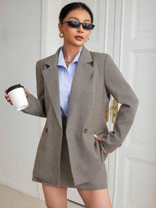 Aveloria Modichic Houndstooth Print Double Button Blazer & Skirt  Fall Cloth For Women - Multicolor - View 2