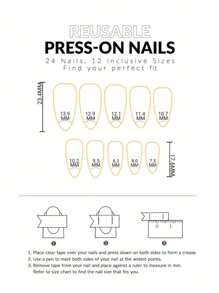 ROMWE Kawaii 24pcs Short Almond Glitter Fake Nail & 1sheet Tape & 1pc Nail File - Multicolor - View 2