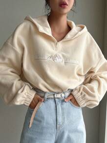 DAZY 字母刺绣落肩羊毛连帽卫衣，秋季女装