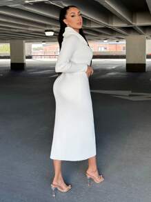 SHEIN SXY Button Front Bodycon Sweater Dress - White - View 2