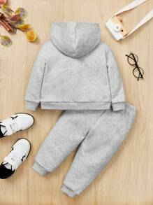 SHEIN 男嬰恐龍印花連帽衫和運動褲 - 灰色 - 查看 4