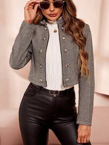 SHEIN Clasi 人字形圖案雙排釦短夾克 - 彩色 - 查看 4