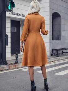 SHEIN Privé Solid Single Button Wrap Dress - Brown - View 2