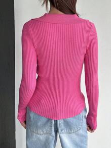 DAZY Solid Ribbed Knit Sweater,Fall Clothes - Hot Pink - View 4