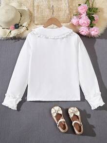 SHEIN Tween Girl Peter Pan Collar Frill Trim Blouse - White - View 2