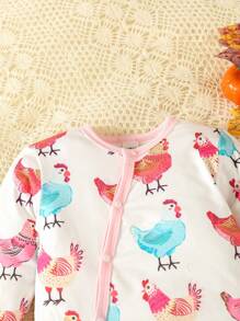 Baby Girl Cartoon Graphic Contrast Binding Jumpsuit - Multicolor - View 5