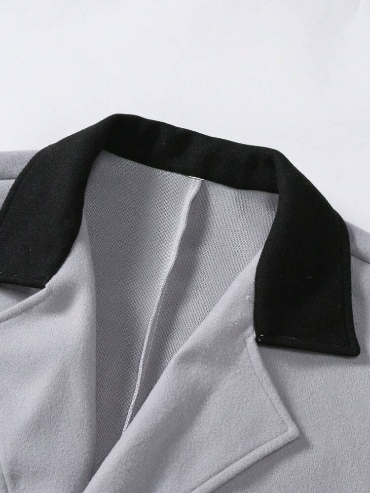 Men Contrast Collar Double Breasted Overcoat